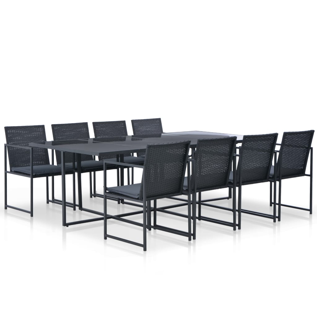 Vetonek Set comedor de jardín 9 piezas y cojines ratán sintético negro