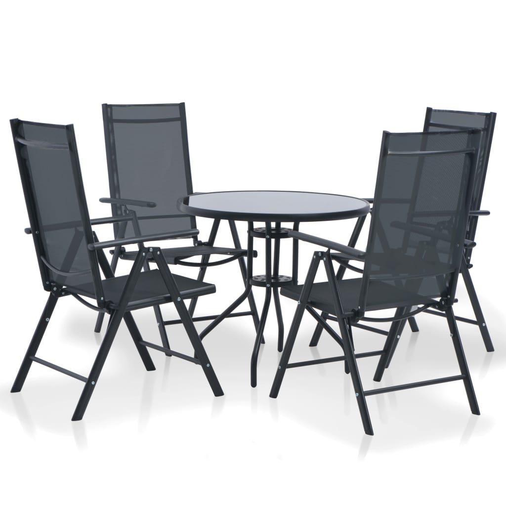 Vetonek Set de comedor de jardín 5 piezas de aluminio y textilene negro