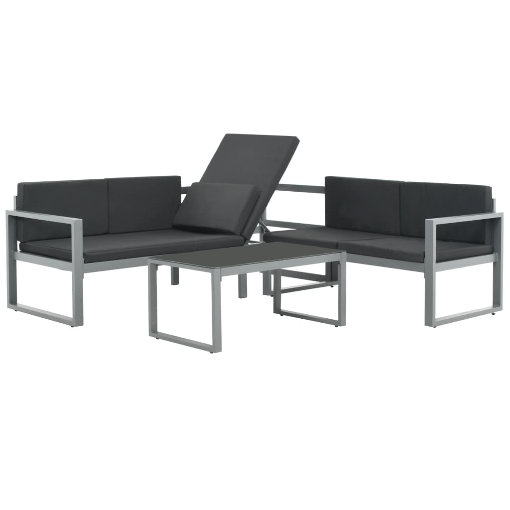 Set de muebles de jardín con cojines 3 piezas aluminio negro vidaXL