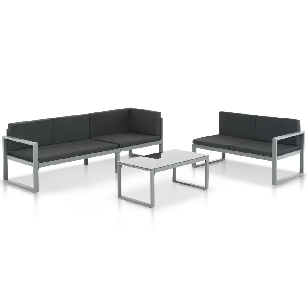 Vetonek Set de muebles de jardín con cojines 3 piezas aluminio negro