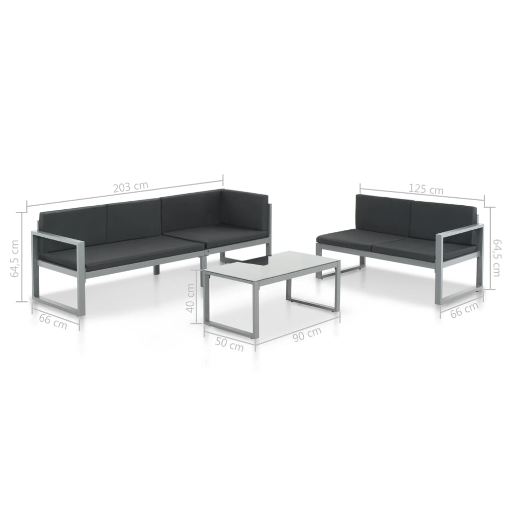 Set de muebles de jardín con cojines 3 piezas aluminio negro vidaXL