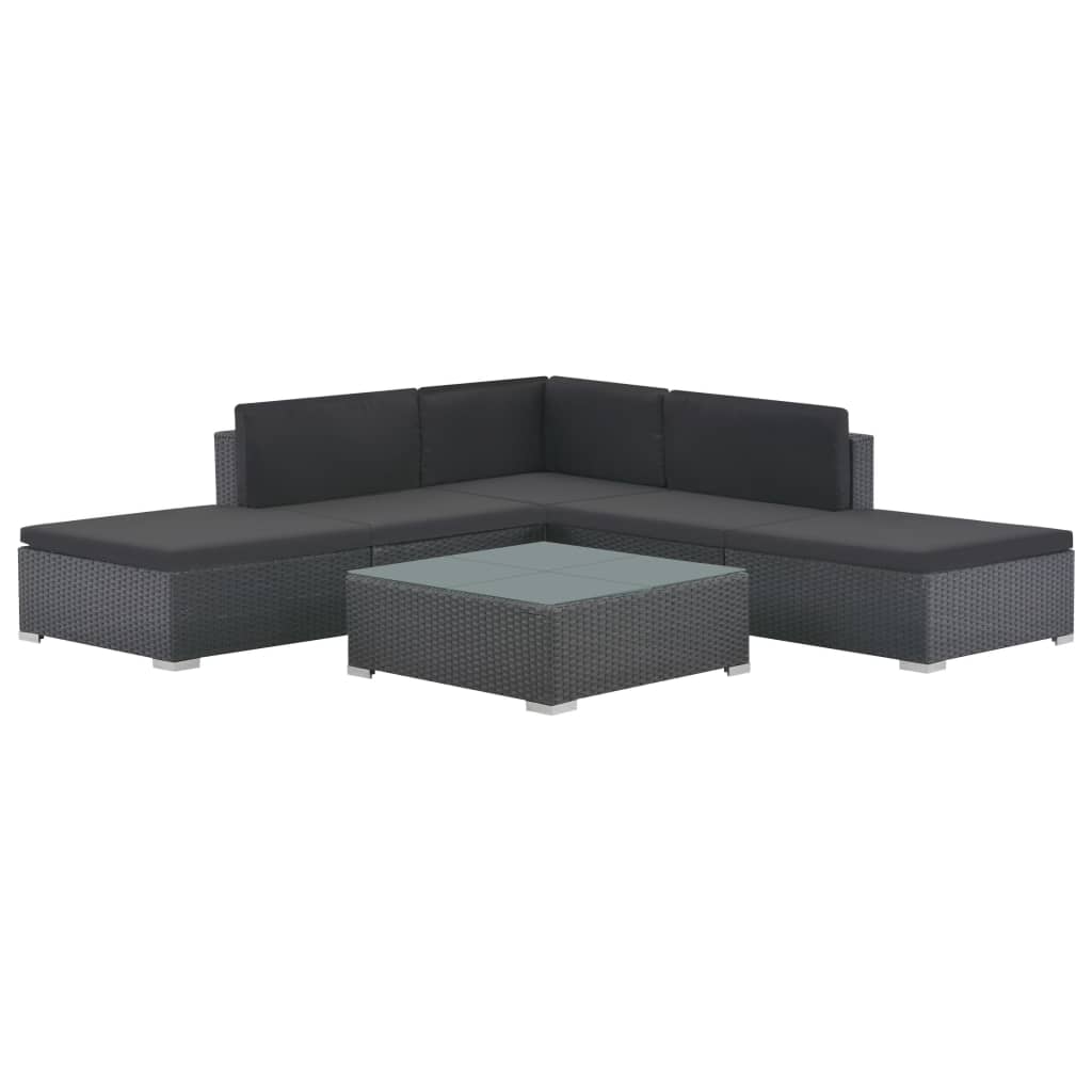 Vetonek Set muebles de jardín 6 piezas y cojines ratán sintético negro