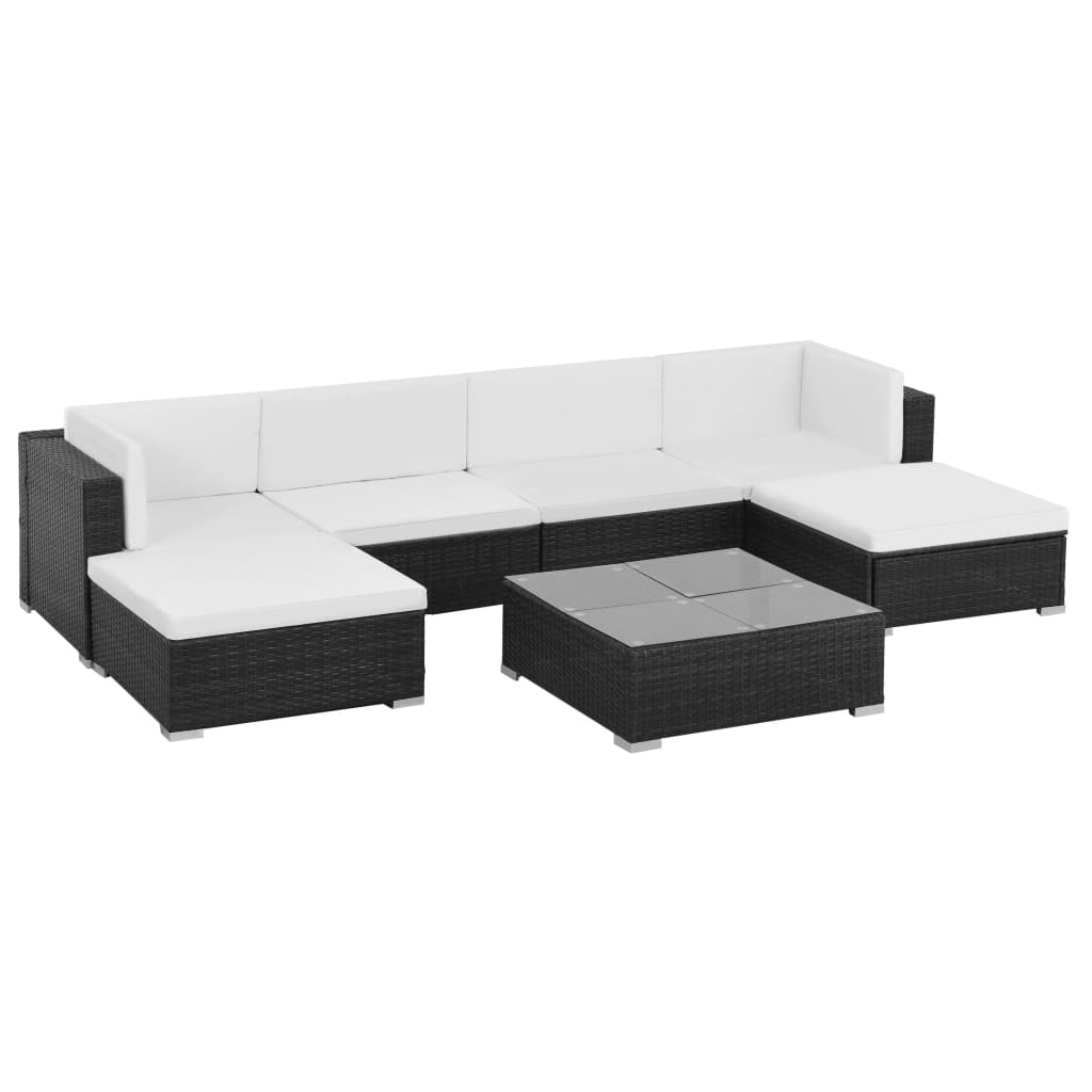 Vetonek Set muebles de jardín 7 piezas y cojines ratán sintético negro