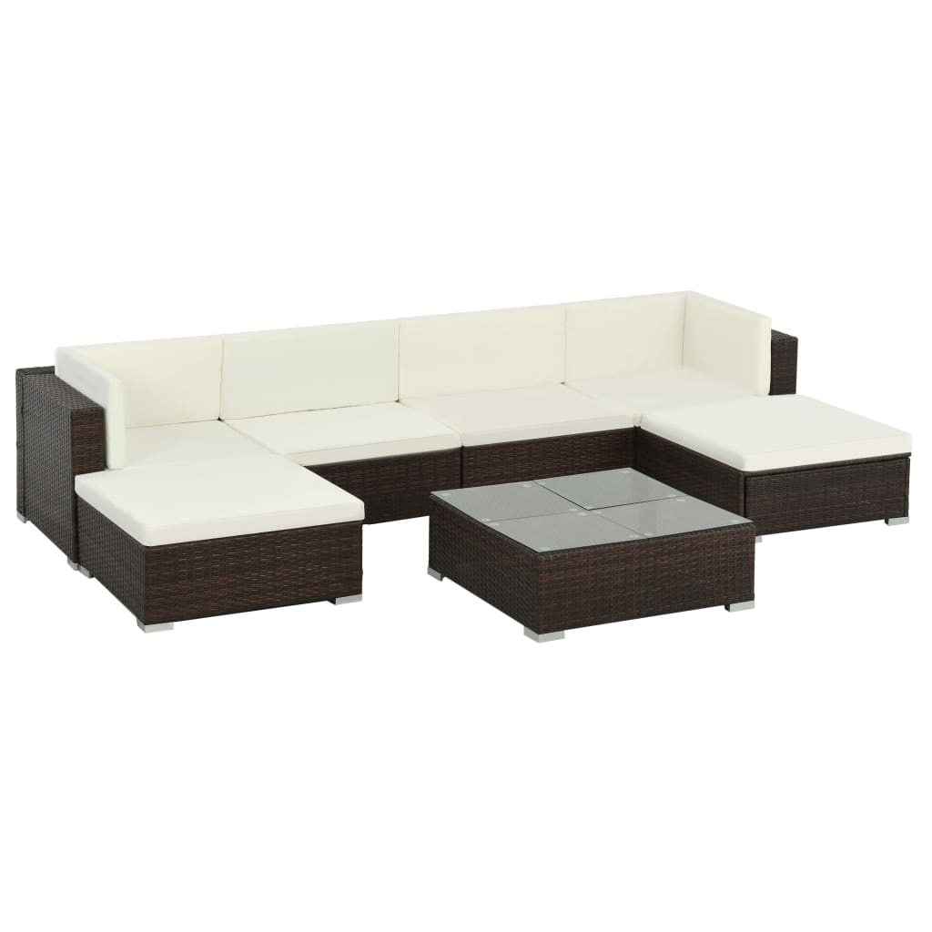 Vetonek Set muebles de jardín 7 piezas y cojines ratán sintético marrón