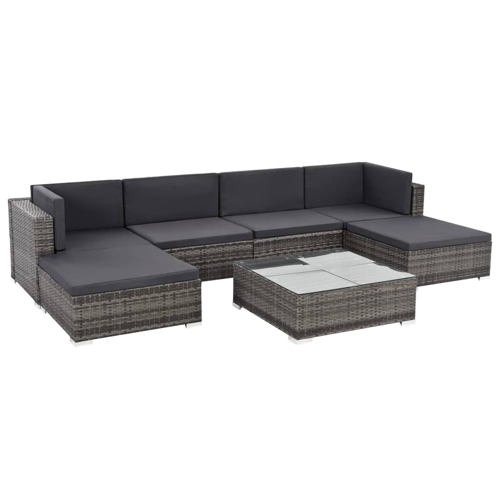 Vetonek Set de muebles de jardín 7 pzas y cojines ratán sintético gris