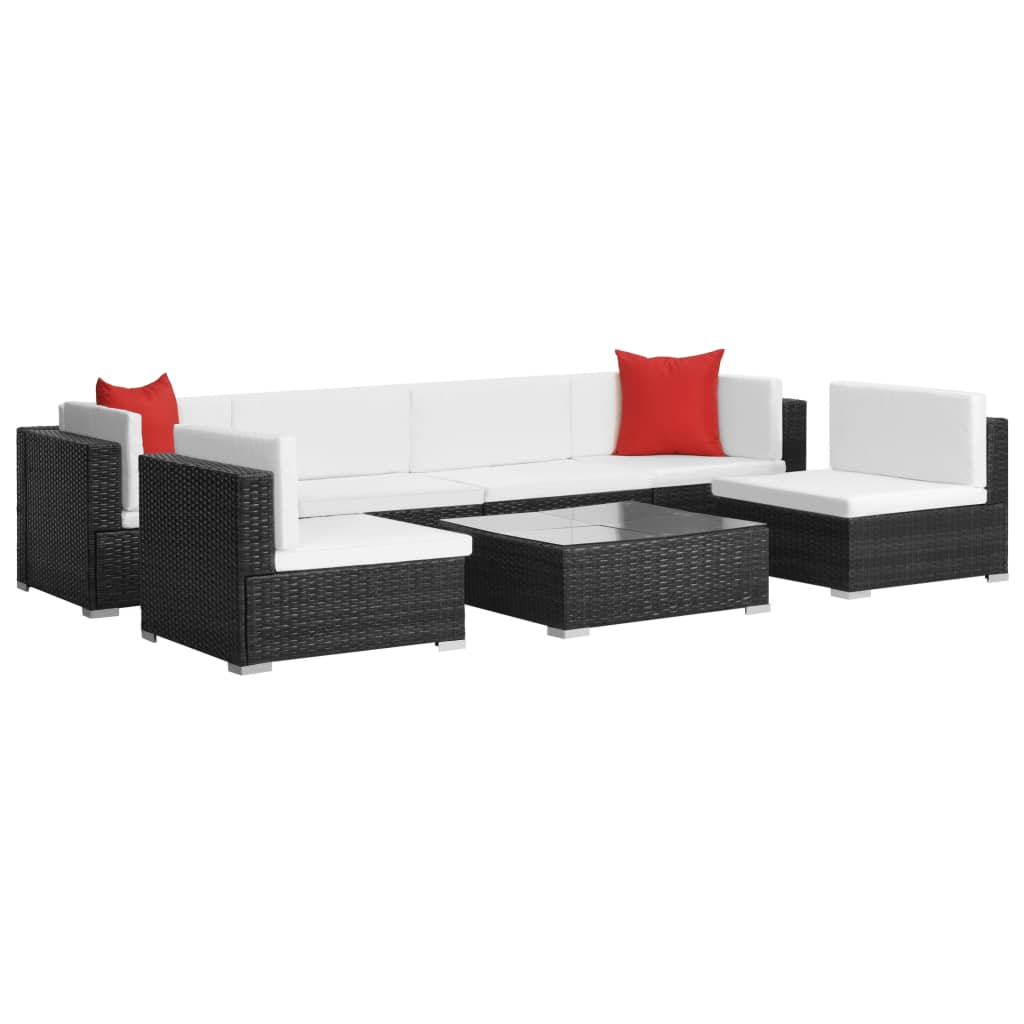 Vetonek Set muebles de jardín 7 piezas y cojines ratán sintético negro