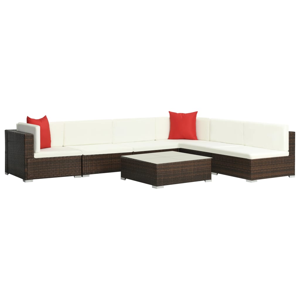 Set muebles de jardín 7 piezas y cojines ratán sintético marrón vidaXL