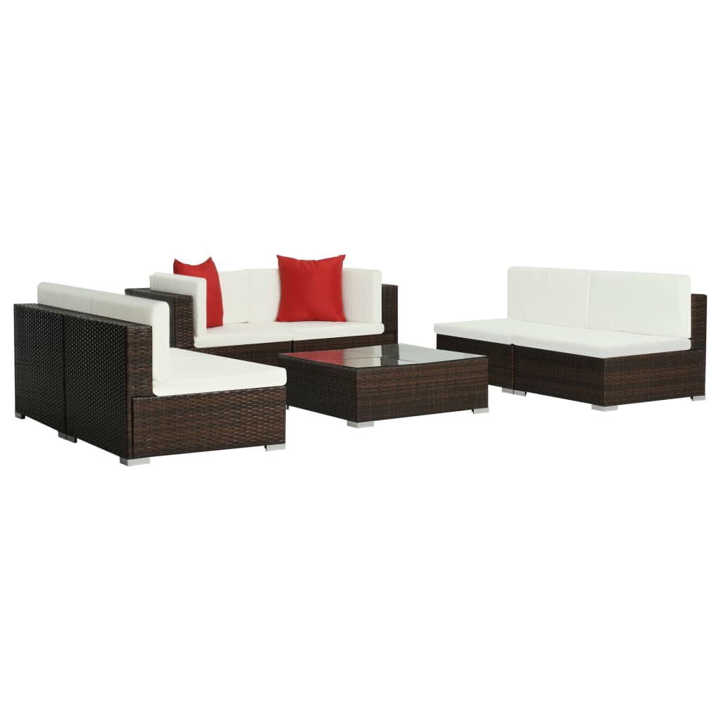 Set muebles de jardín 7 piezas y cojines ratán sintético marrón vidaXL