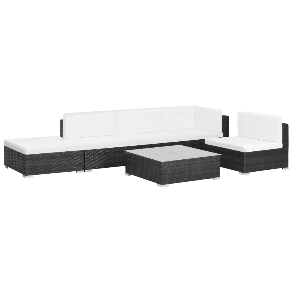 Set muebles de jardín 6 piezas y cojines ratán sintético negro vidaXL