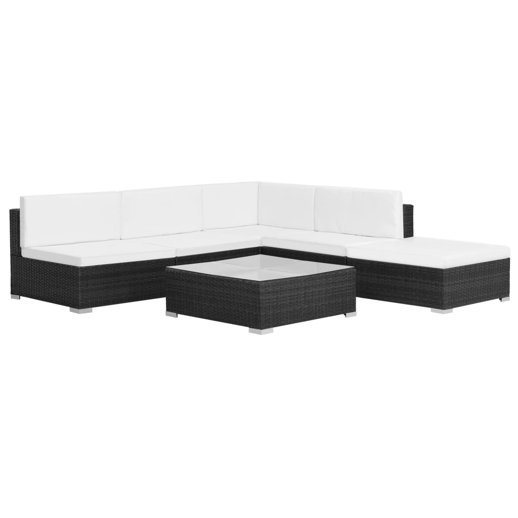 Vetonek Set muebles de jardín 6 piezas y cojines ratán sintético negro