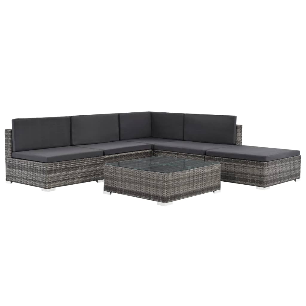 Vetonek Set de muebles de jardín 6 pzas y cojines ratán sintético gris