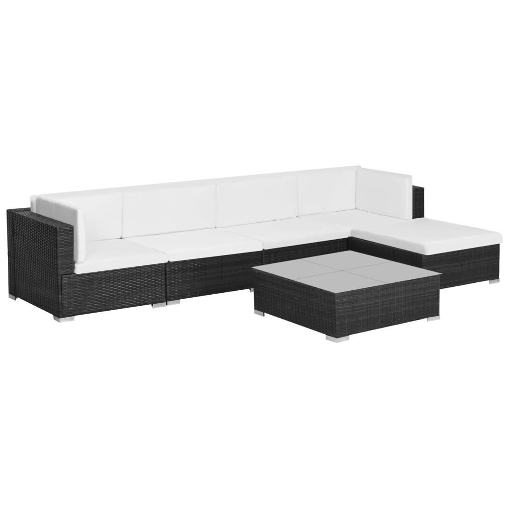 Set muebles de jardín 6 piezas y cojines ratán sintético negro