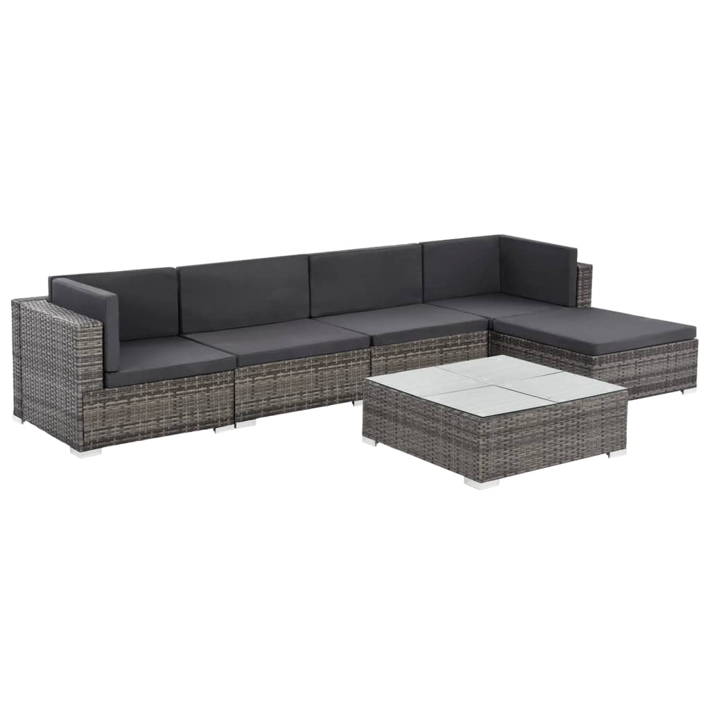 Vetonek Set de muebles de jardín 6 pzas y cojines ratán sintético gris