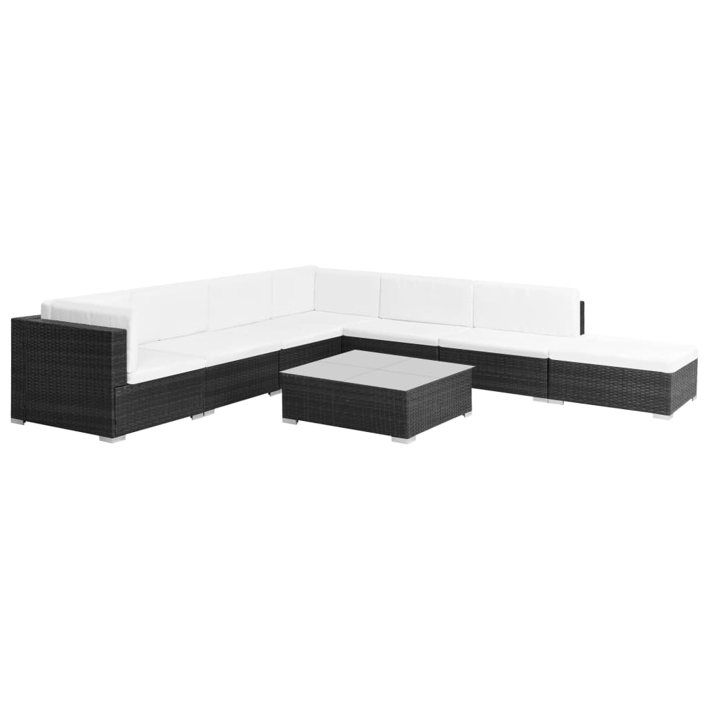 Set muebles de jardín 8 piezas y cojines ratán sintético negro