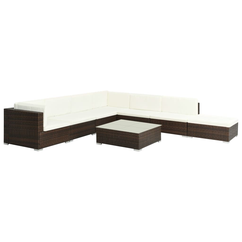 Set muebles de jardín 8 piezas y cojines ratán sintético marrón vidaXL