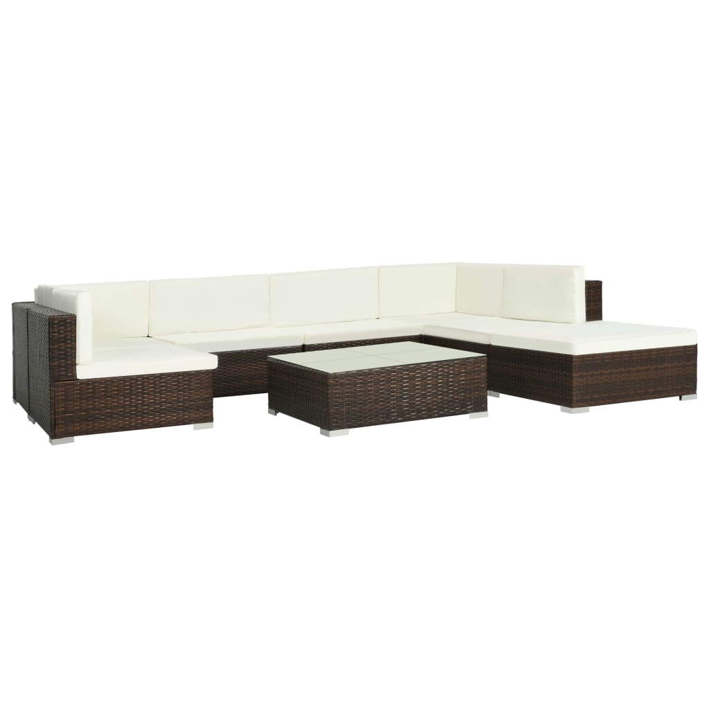 Vetonek Set muebles de jardín 8 piezas y cojines ratán sintético marrón