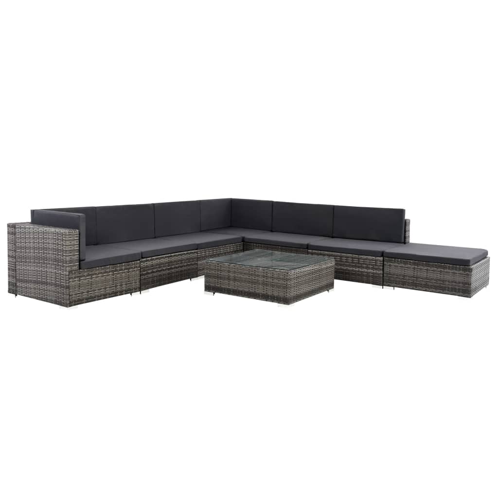 Vetonek Set de muebles de jardín 8 pzas y cojines ratán sintético gris