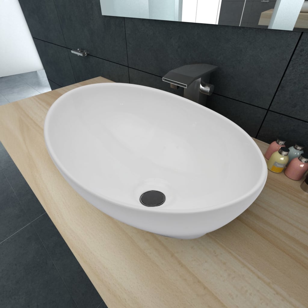 Lavabo de cerámica 40x33 cm ovalado blanco