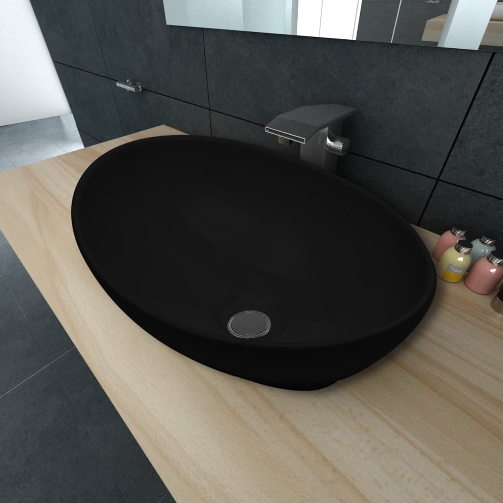 Lavabo de cerámica 40x33 cm ovalado negro