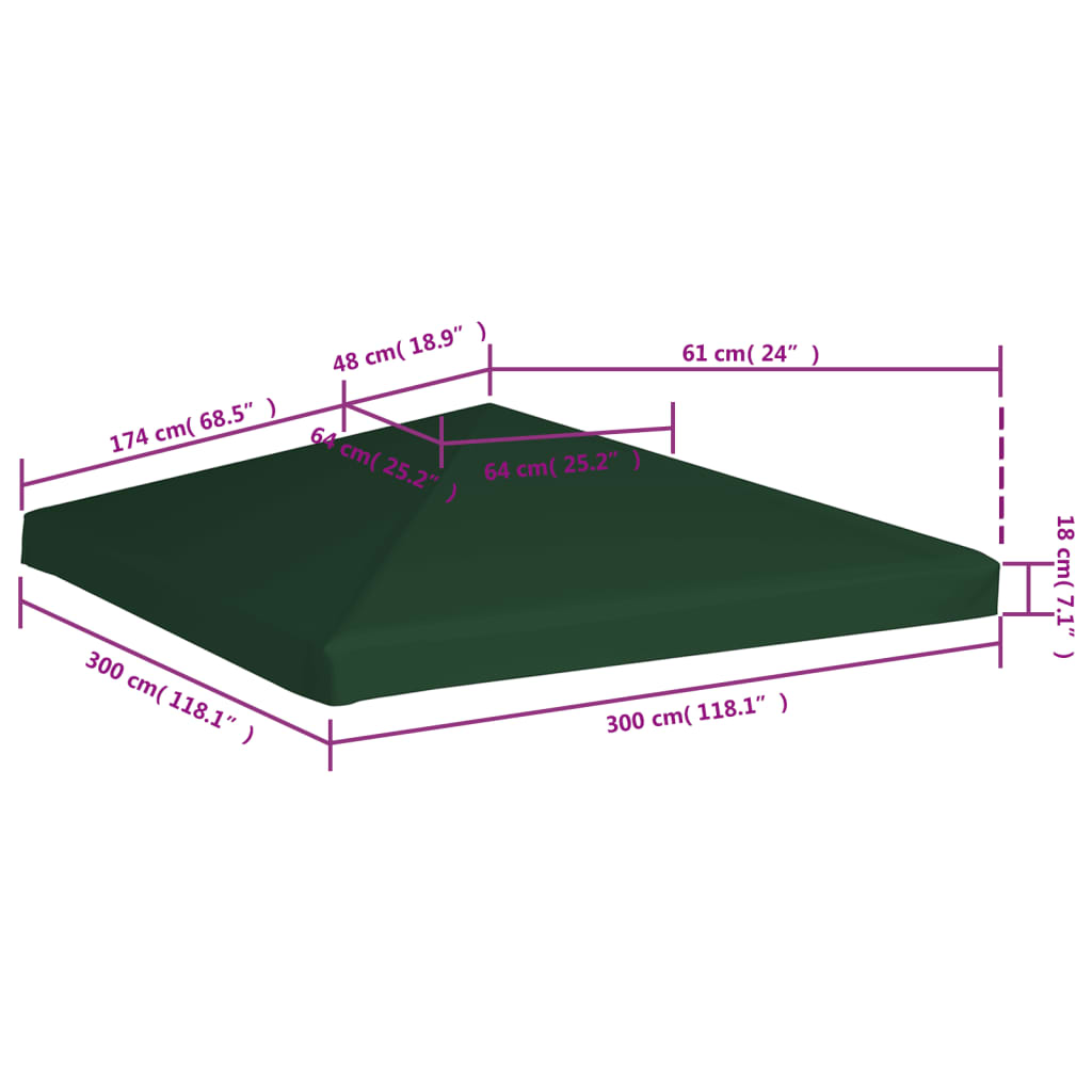 Toldo de cenador 310 g/m² 3x3 m verde vidaXL