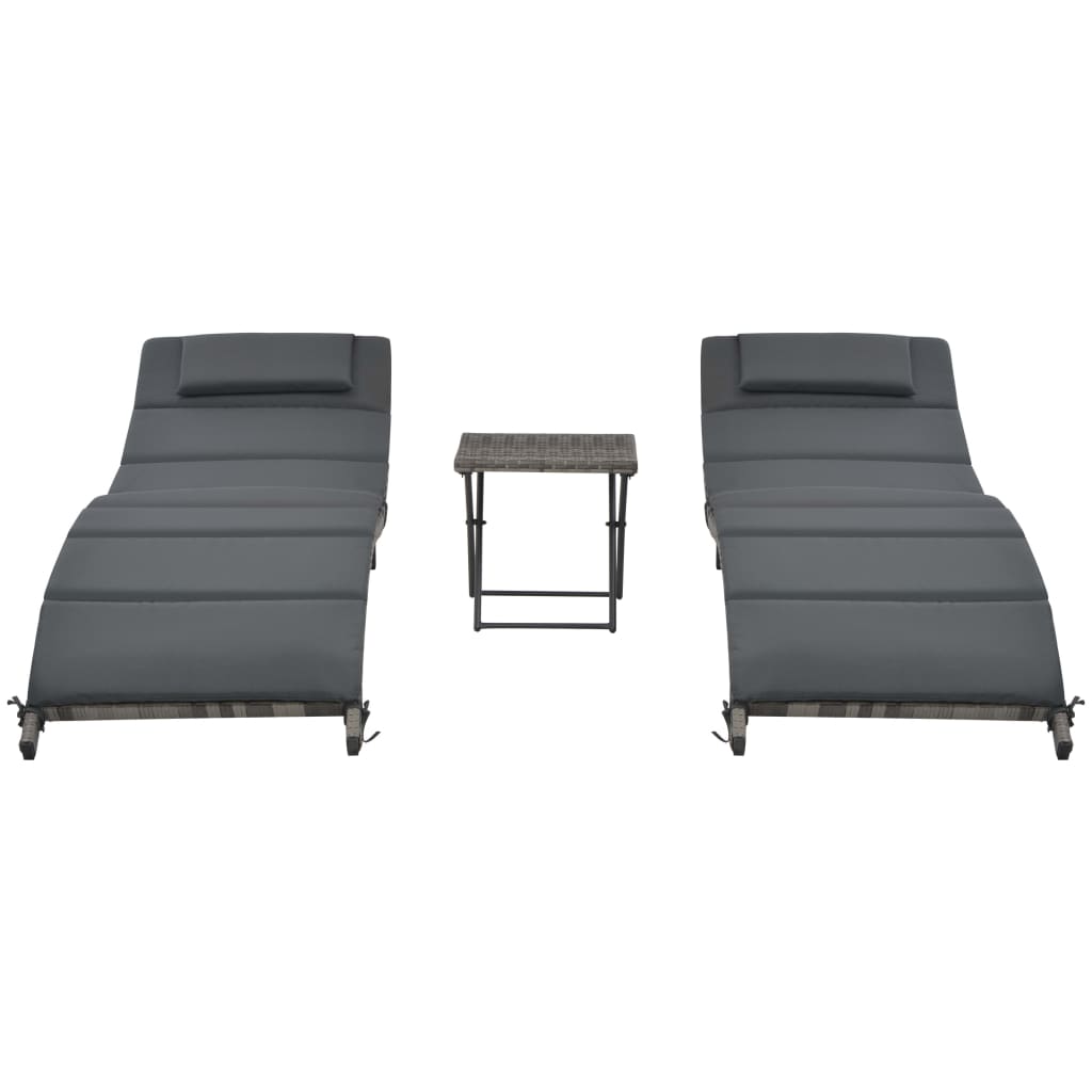 Set de muebles de jardín plegables 3 pzas ratán sintético gris vidaXL