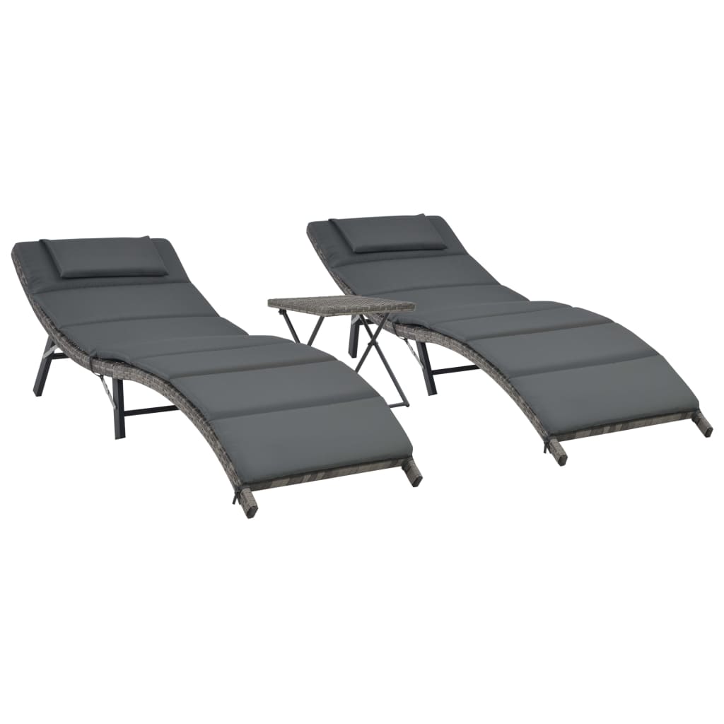 Vetonek Set de muebles de jardín plegables 3 pzas ratán sintético gris