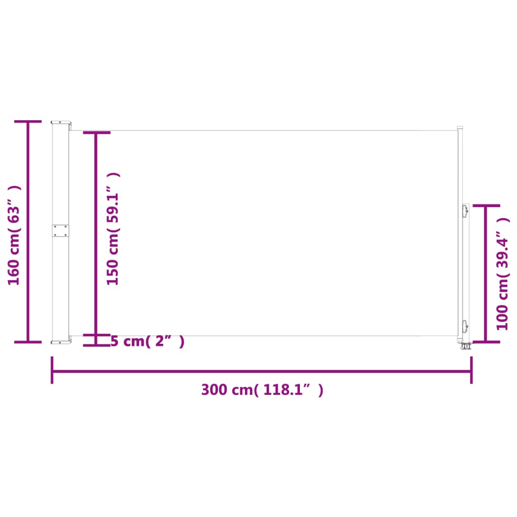 Toldo lateral retráctil para patio 160x300 cm crema vidaXL