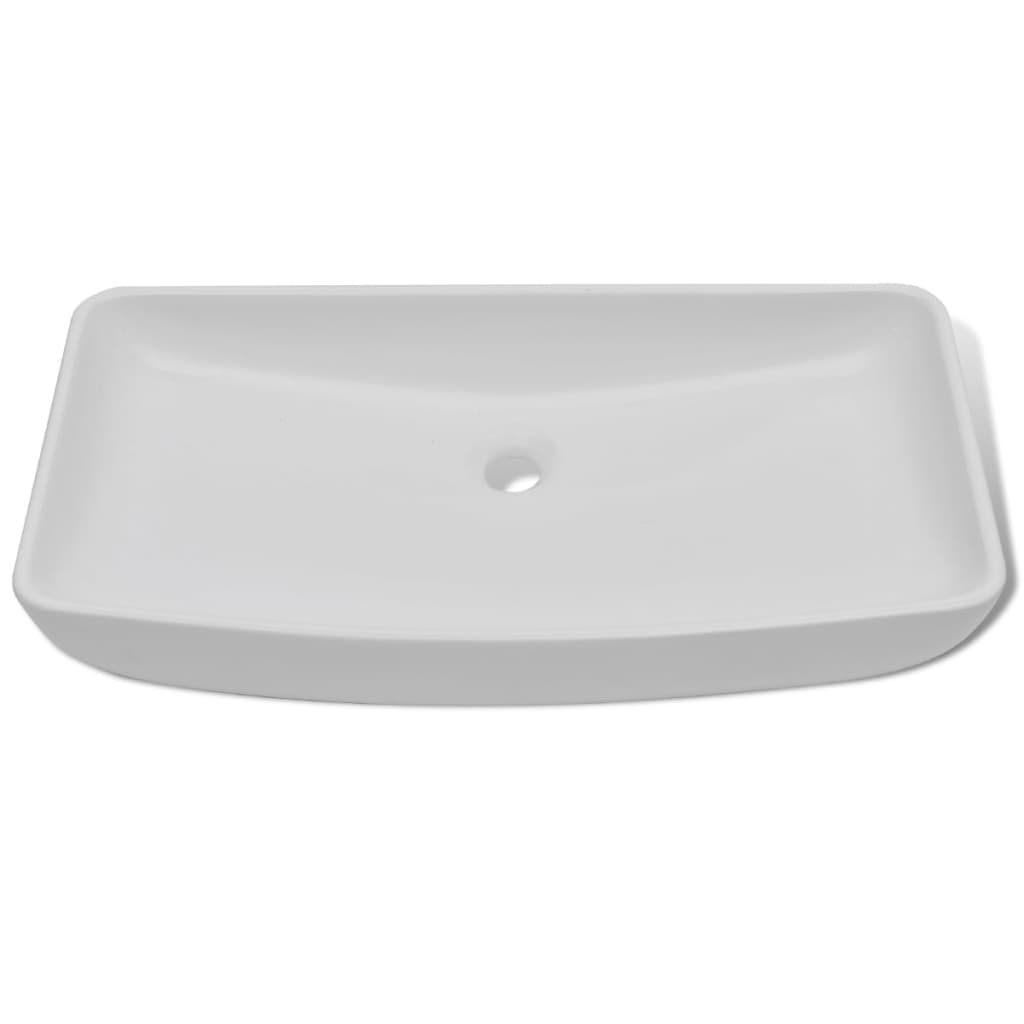 Lavabo de baño rectangular con grifo mezclador cerámica blanco vidaXL