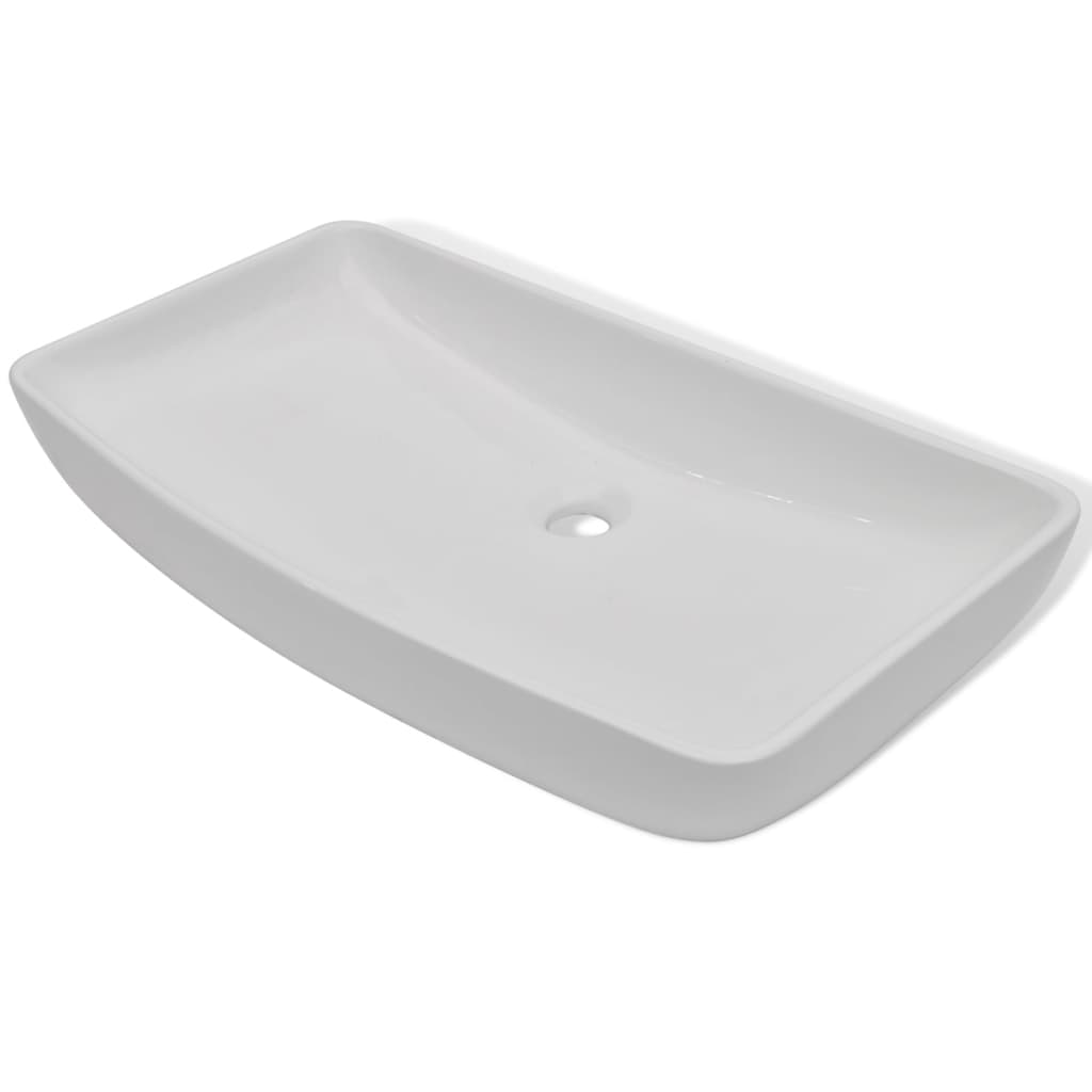 Lavabo de baño rectangular con grifo mezclador cerámica blanco vidaXL