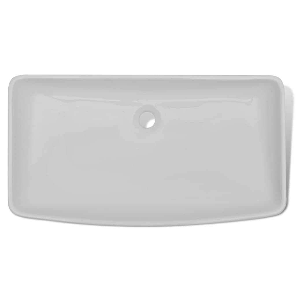 Lavabo de baño rectangular con grifo mezclador cerámica blanco vidaXL