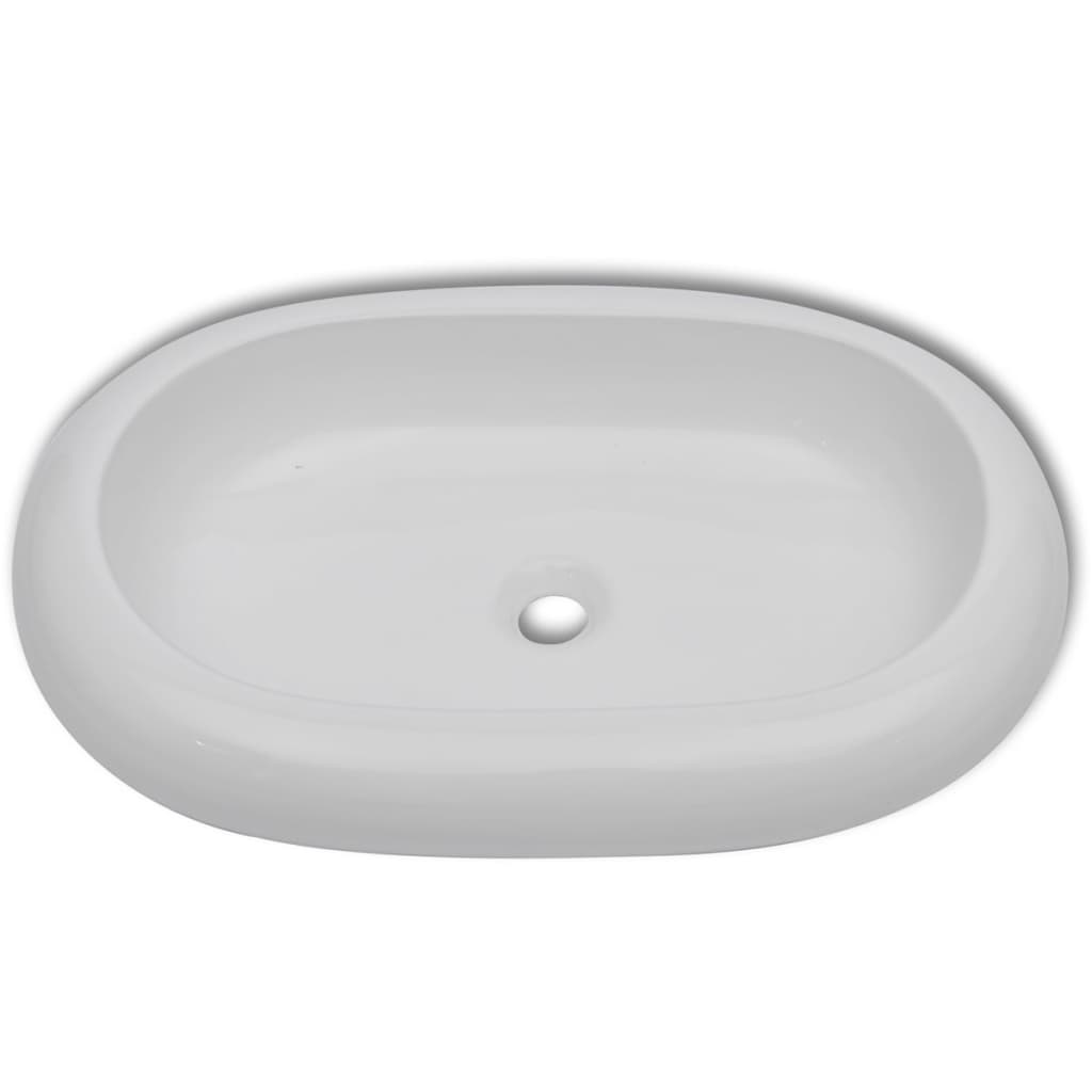 Lavabo de baño ovalado con grifo mezclador cerámica blanco - Vetonek