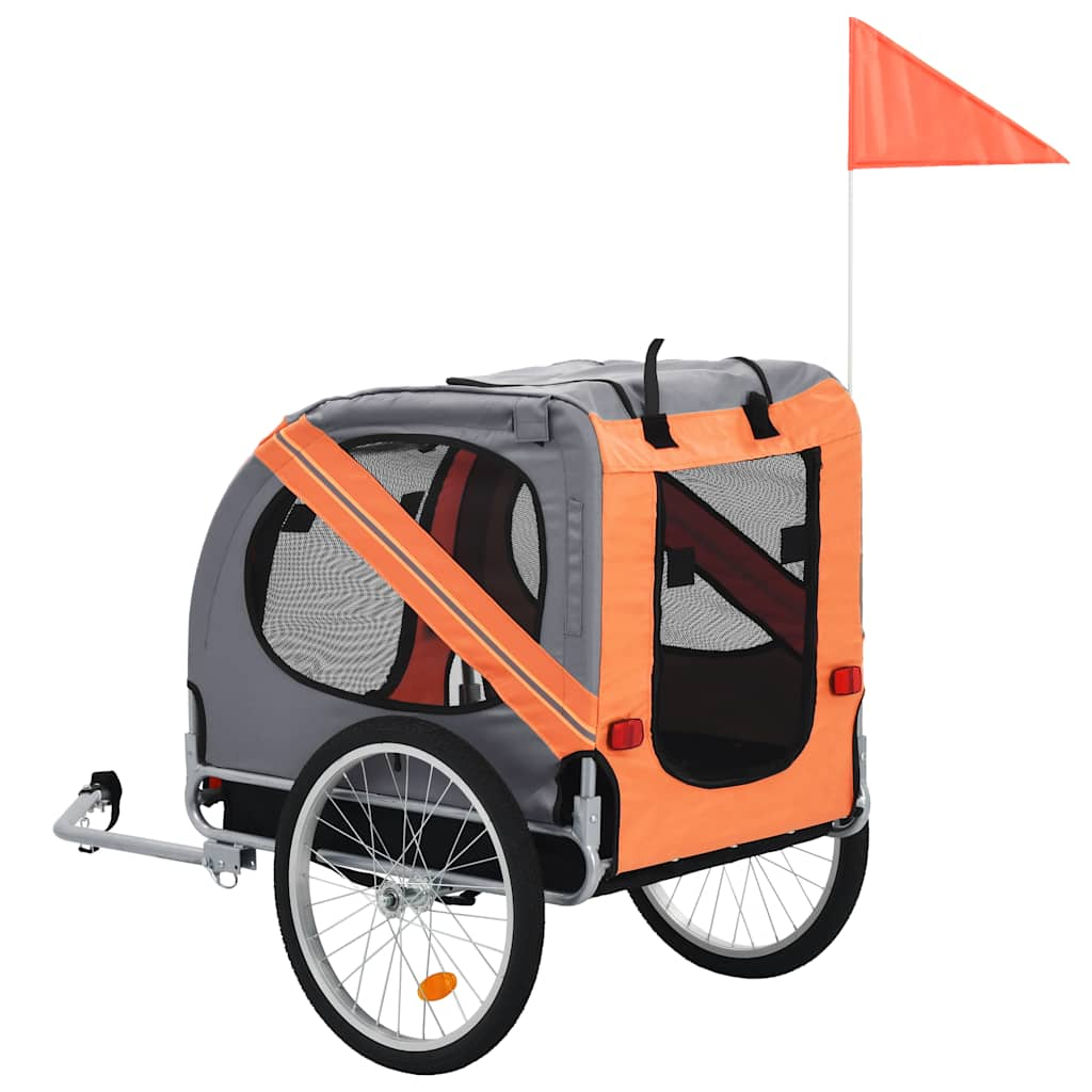 Remolque de bicicleta para mascotas naranja y gris