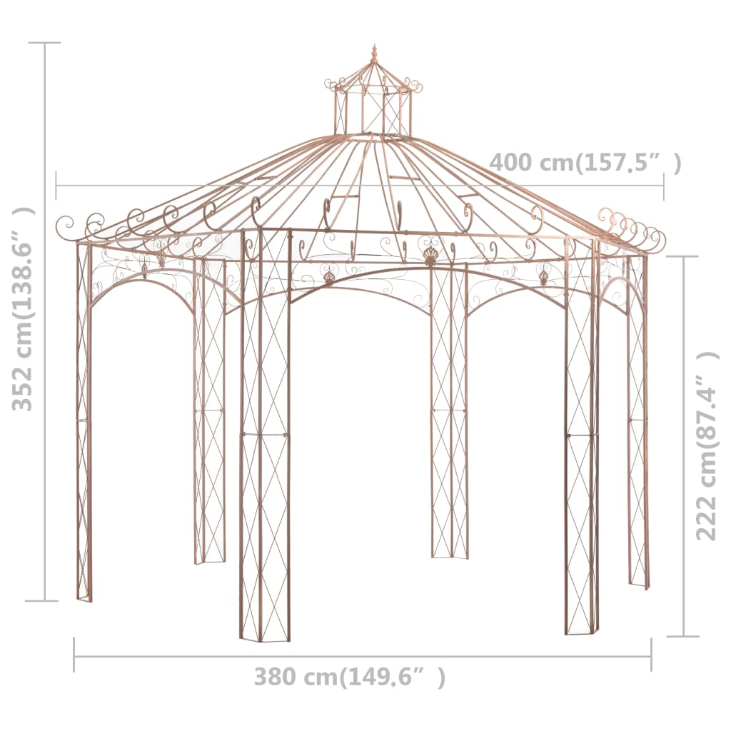 Pérgola de jardín marrón antiguo 4 m hierro