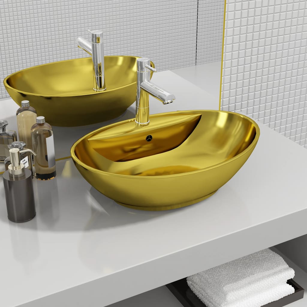 Vetonek Lavabo con rebosadero 58,5x39x21 cm cerámica dorado