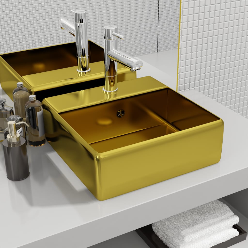 Vetonek Lavabo con rebosadero 41x41x15 cm cerámica dorado