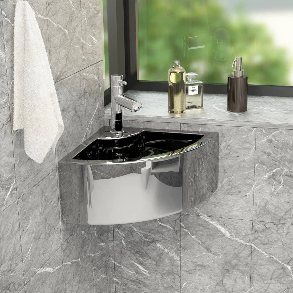 Vetonek Lavabo con rebosadero 45x32x12,5 cm cerámica plateado