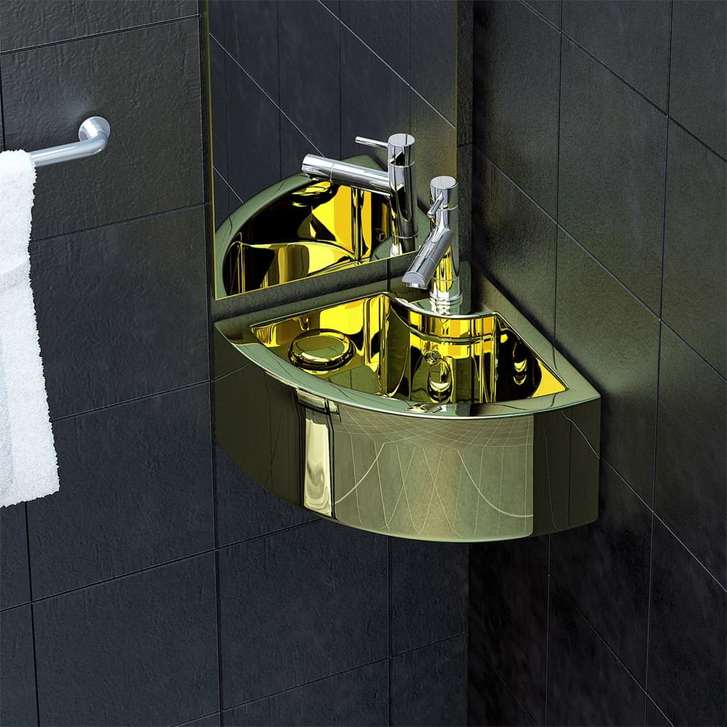 Vetonek Lavabo con rebosadero 45x32x12,5 cm cerámica dorado