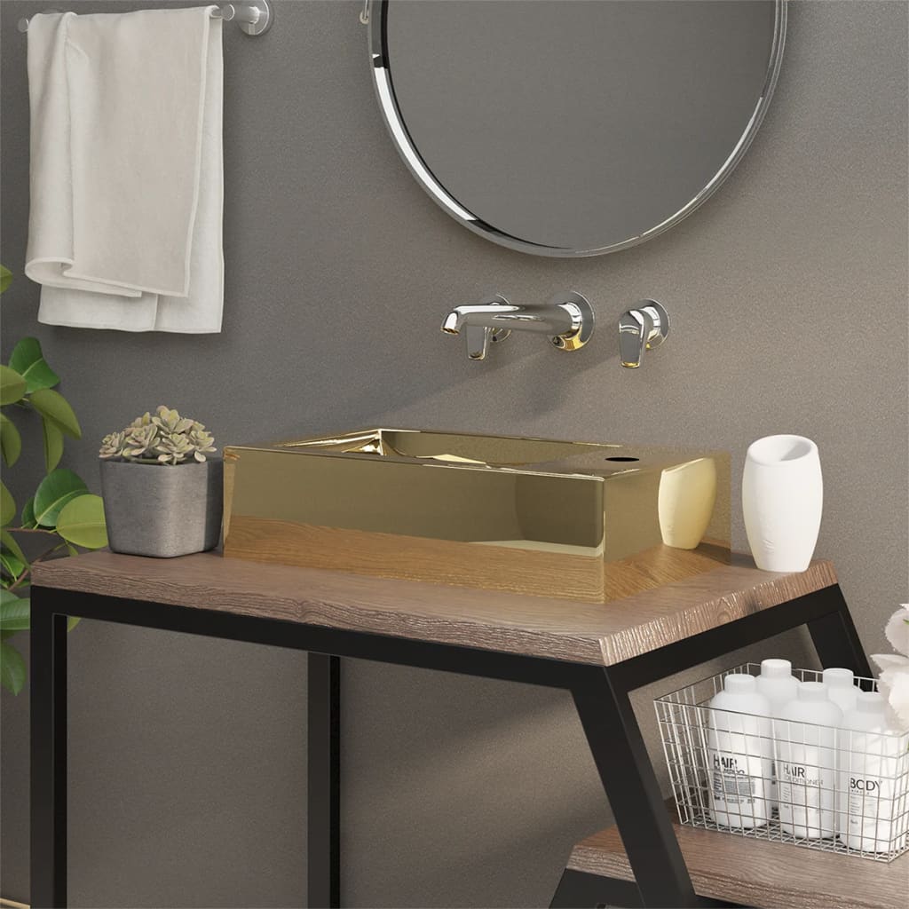 Vetonek Lavabo con rebosadero 49x25x15 cm cerámica dorado