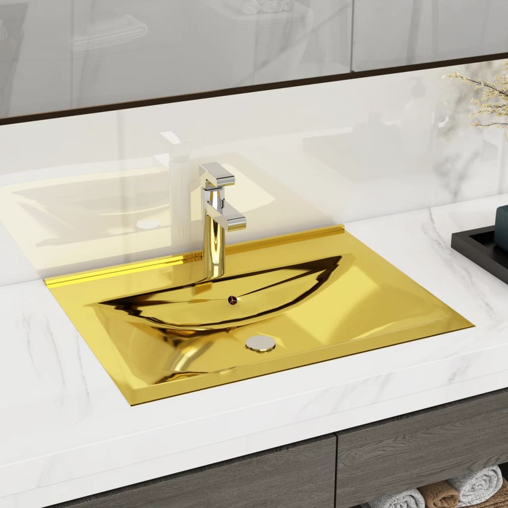 Vetonek Lavabo con rebosadero 60x46x16 cm cerámica dorado