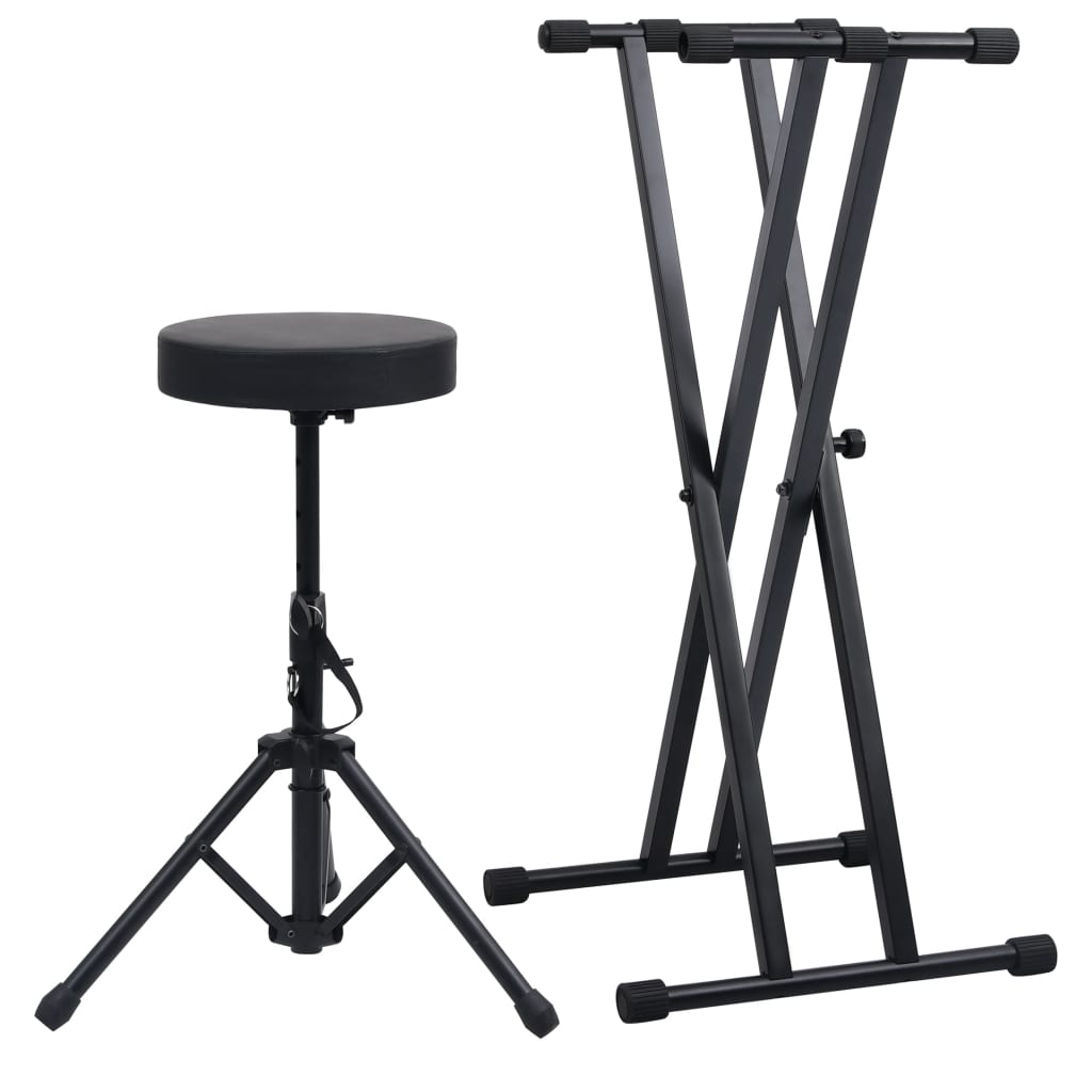 Vetonek Set de soporte para teclado con doble refuerzo y taburete negro