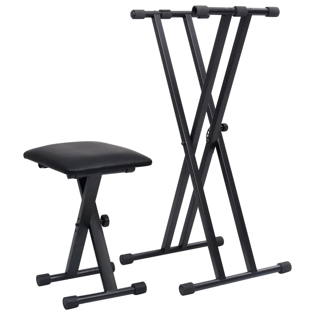 Vetonek Set de soporte para teclado con doble refuerzo y taburete negro