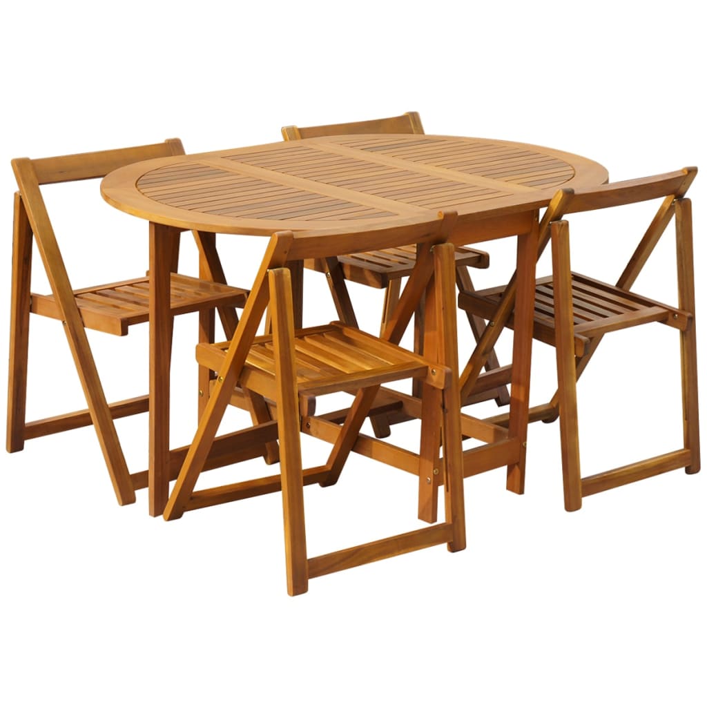 Set comedor de jardín plegable 5 piezas madera maciza de acacia - Vetonek