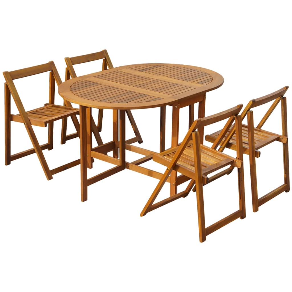 Vetonek Set comedor de jardín plegable 5 piezas madera maciza de acacia