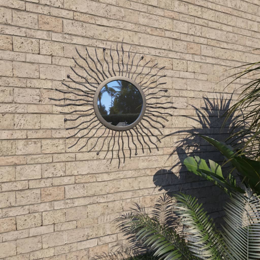 Vetonek Espejo de pared de jardín con forma de sol 60 cm negro