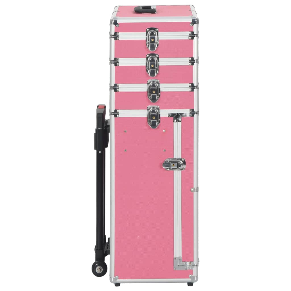 Maletín trolley de maquillaje de aluminio rosa