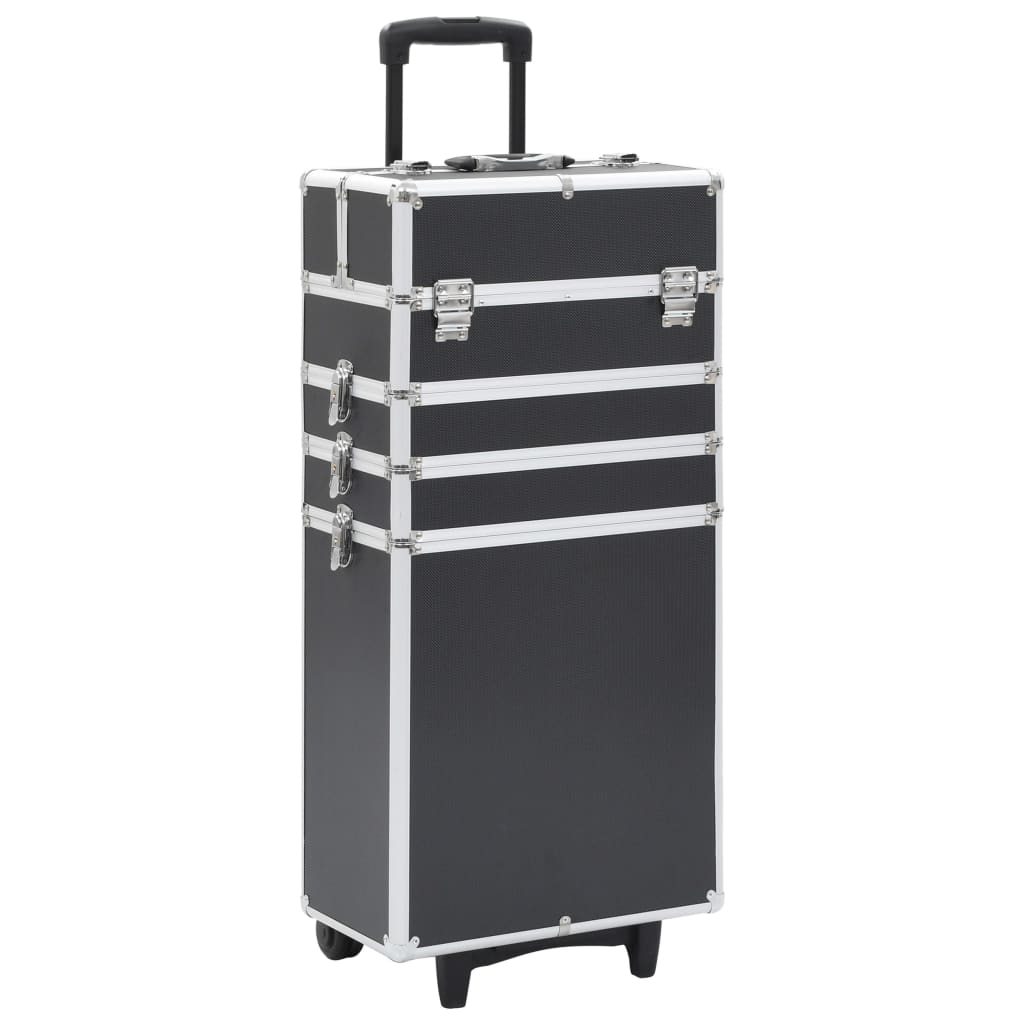 Vetonek Maletín trolley de maquillaje de aluminio negro