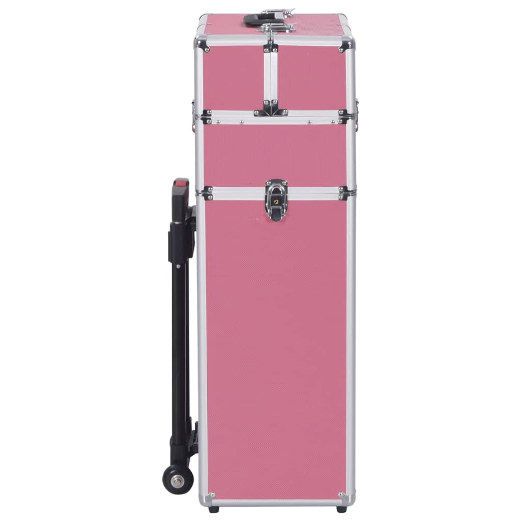 Maletín trolley de maquillaje de aluminio rosa