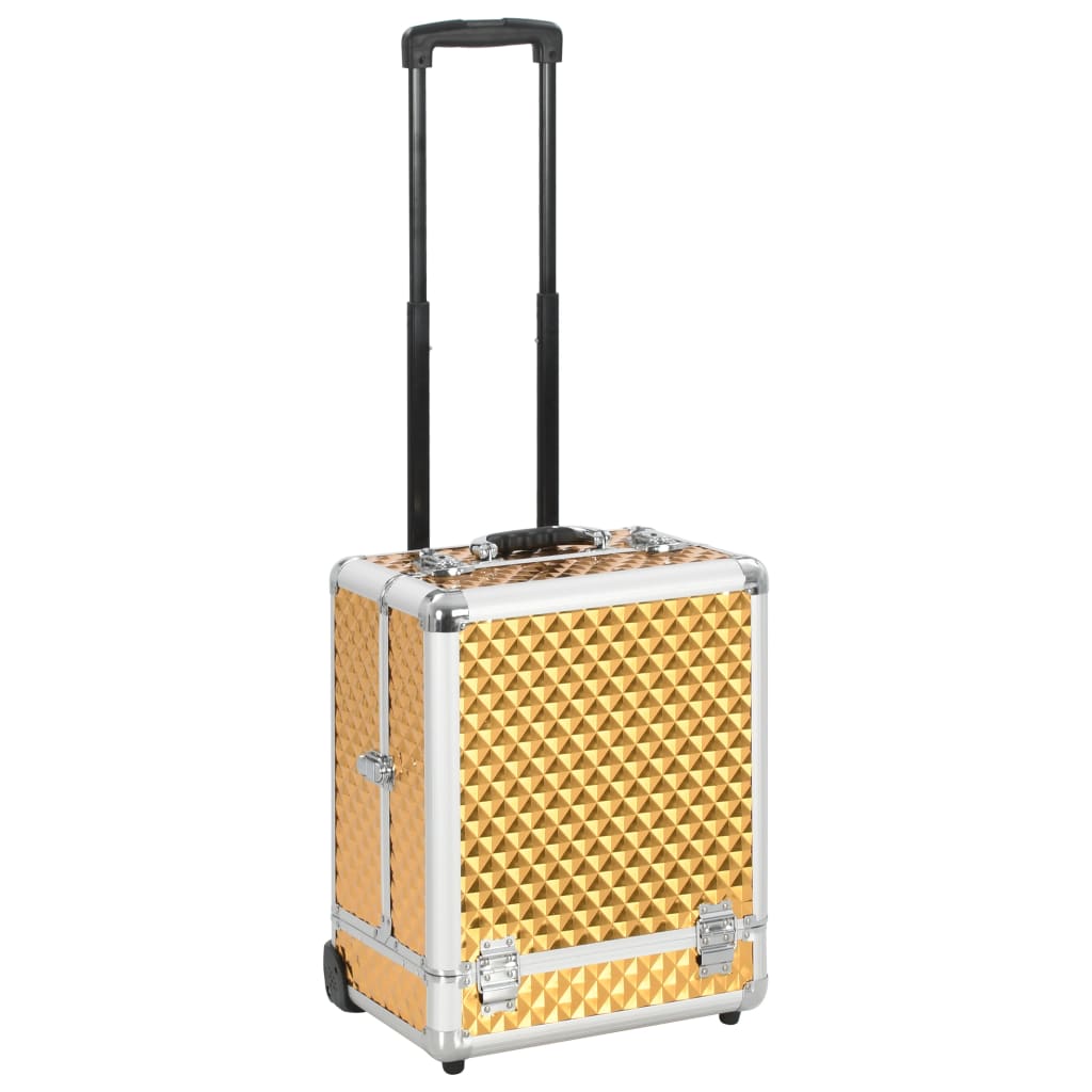 Vetonek Maletín trolley de maquillaje aluminio dorado 35x29x45 cm