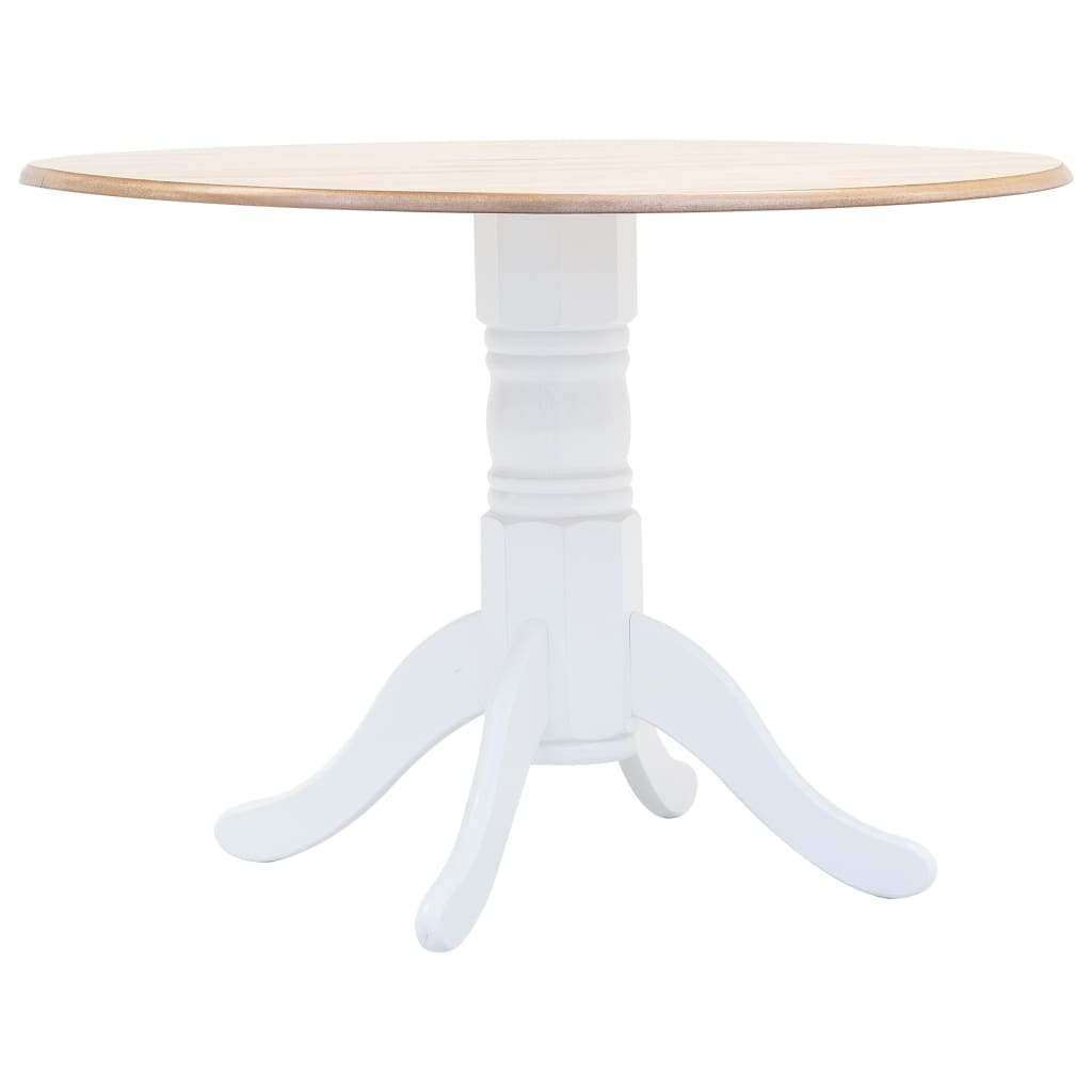 Vetonek Mesa de comedor madera maciza de caucho blanco y marrón 106 cm