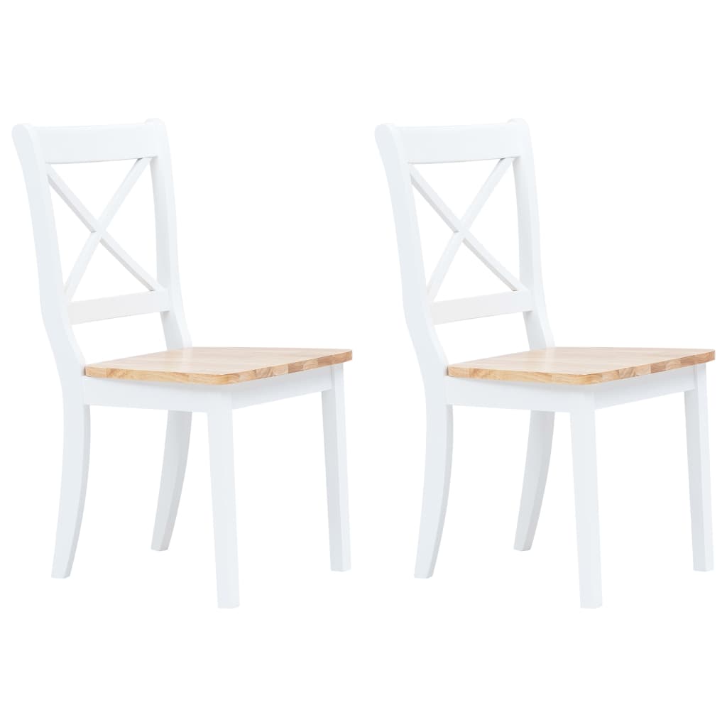 Vetonek Sillas comedor 2 uds madera maciza caucho blanco y madera claro